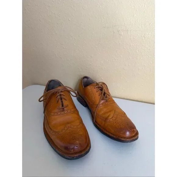Sebago Men's Brattle Wing Tip Oxford Leather Shoe British Tan Vibram Sole SZ 7D